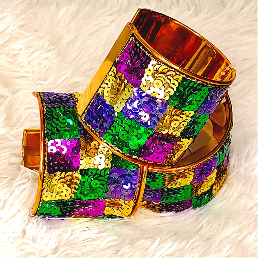 Mardi Gras sequined cuff bracelet